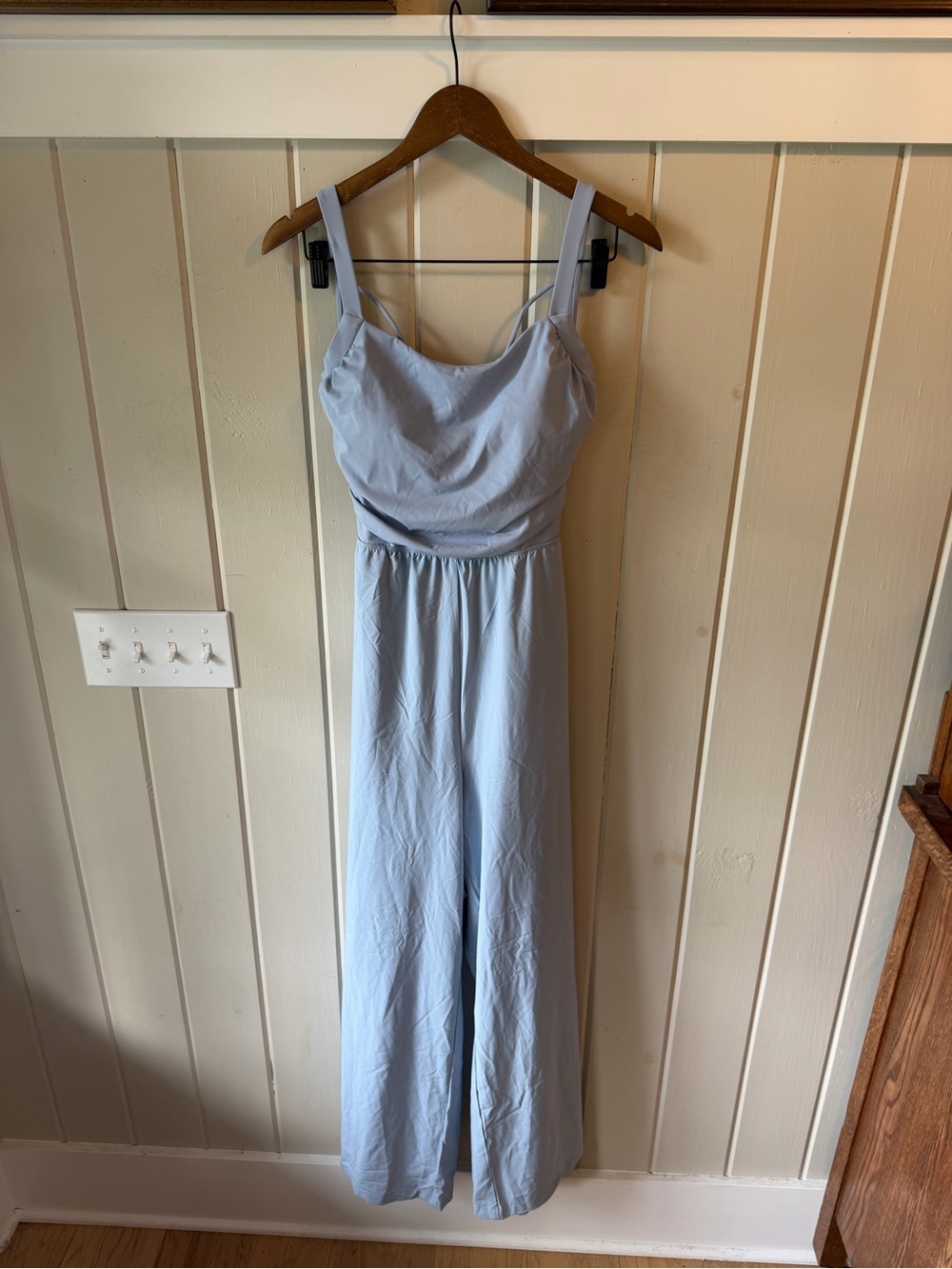 NWT HALARA Light Blue Sleeveless Strappy Open Back, Wide Leg Jumpsuit, Size L